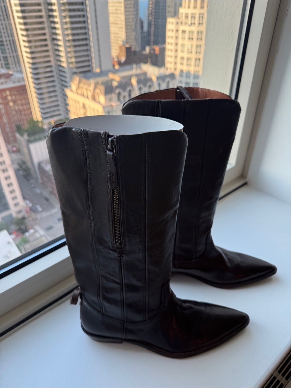 Dark Brown Free People Leather Mid-Calf Alistar Cowboy Zip Boots NWOT
